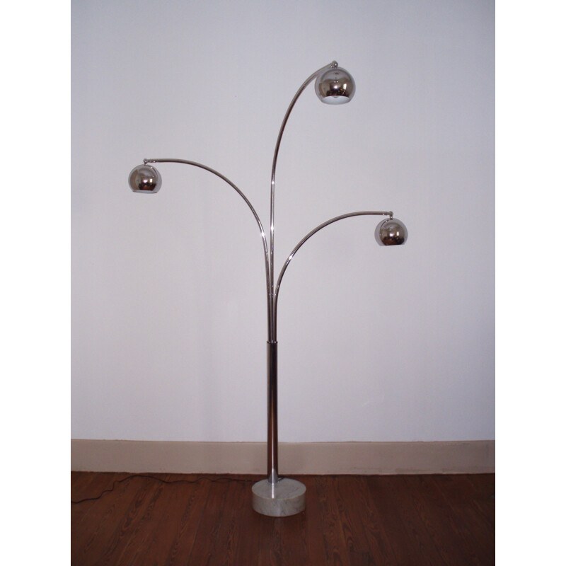 Italian Floor Lamp in chromium steel and marble 3 globes Gioffredo Reggiani - 1970s