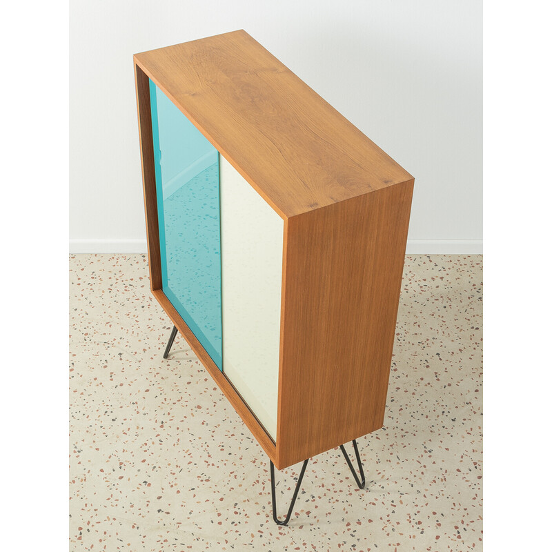 Vintage cabinet in teak veneer with two sliding glass doors, Germany 1950s