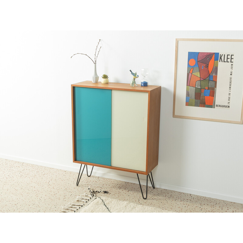 Vintage cabinet in teak veneer with two sliding glass doors, Germany 1950s