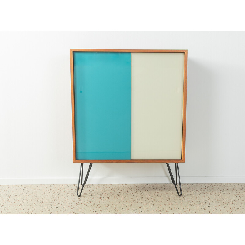 Vintage cabinet in teak veneer with two sliding glass doors, Germany 1950s