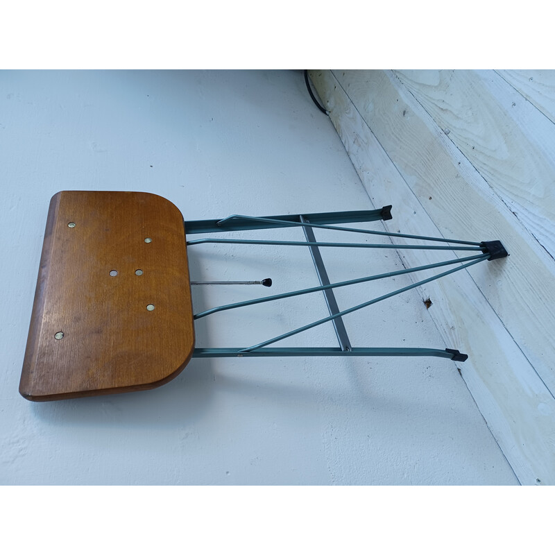 Vintage architect's folding stool in wood and metal, 1950