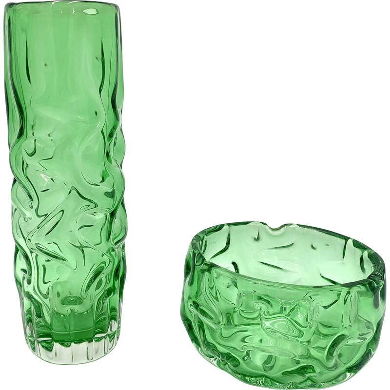 Grüne Vase und Schale von Pavel Hlava, Tschechische Republik 1968