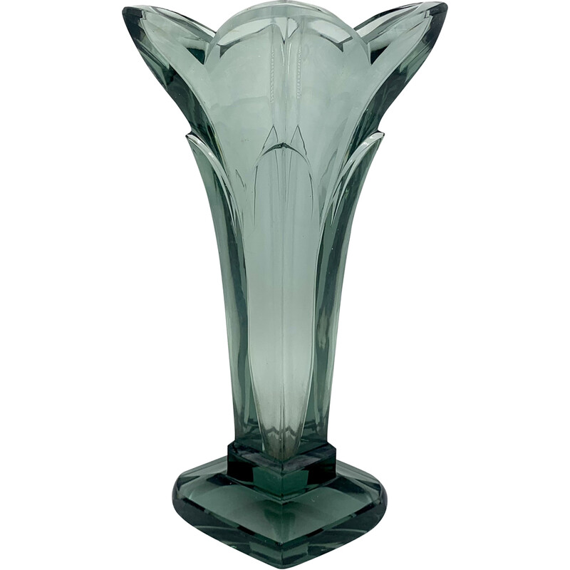 Vase Art Déco vintage bleu, République Tchèque 1930