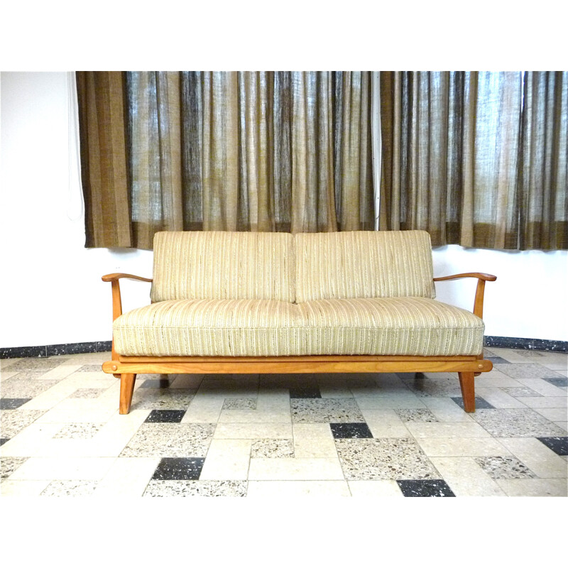 Vintage wood and woolen daybed by Wilhelm Knoll, Germany 1960