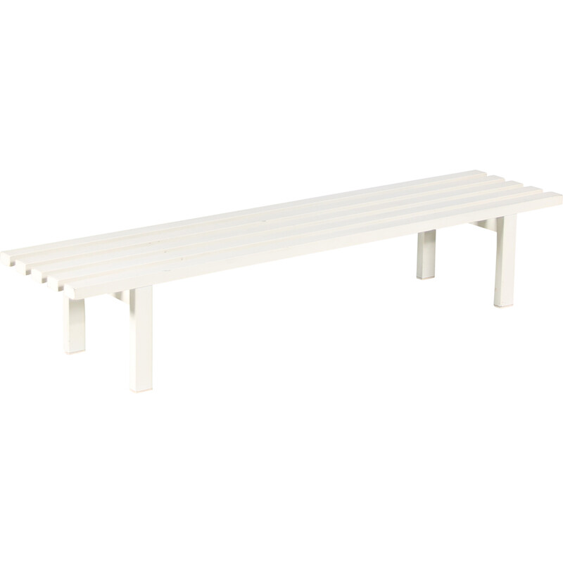 Vintage white metal slat bench, Netherlands 1970s