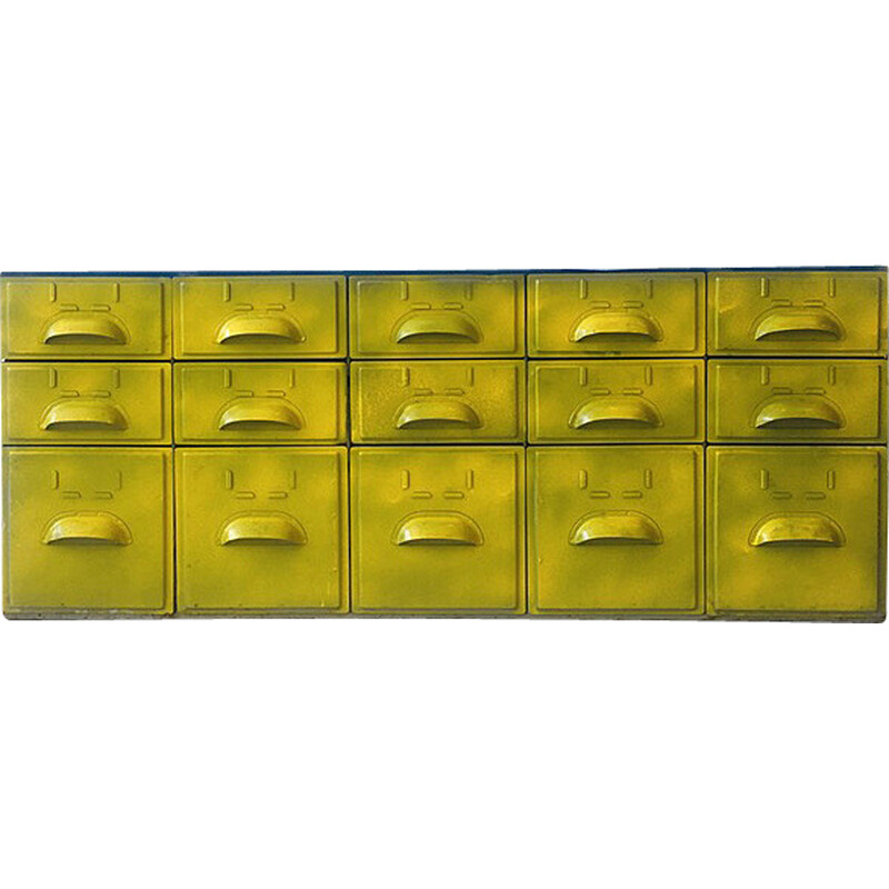 Vintage-Schubladenset in grün-gelb