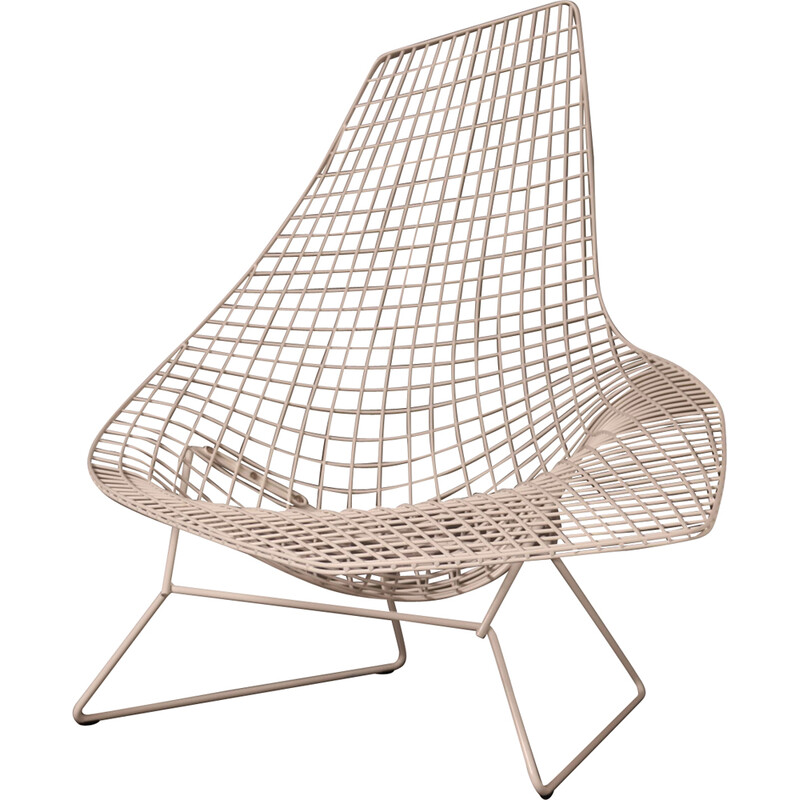 Vintage asymmetrical chair in white rislan by Harry Bertoia for Knoll International, Usa 2005s