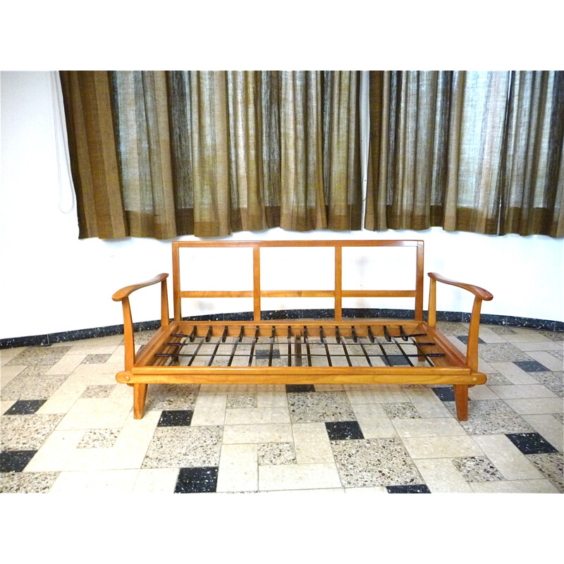 Vintage wood and woolen daybed by Wilhelm Knoll, Germany 1960