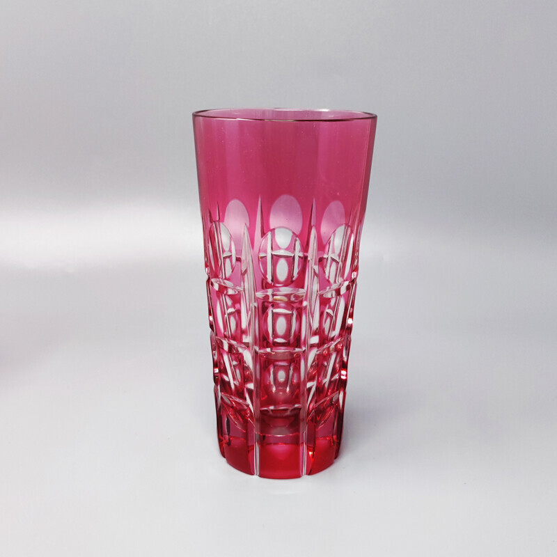 Shaker vintage avec 6 verres en cristal rouge de Bohème, Italie 1960