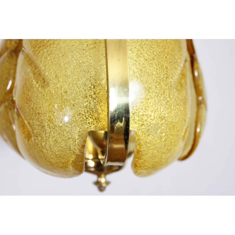 Vintage pendant lamp in golden glass and brass for Solken Leuchten, 1960s