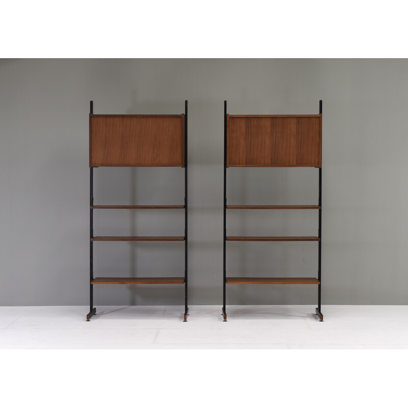 Vintage teak and brass wall unit, Italy 1950s