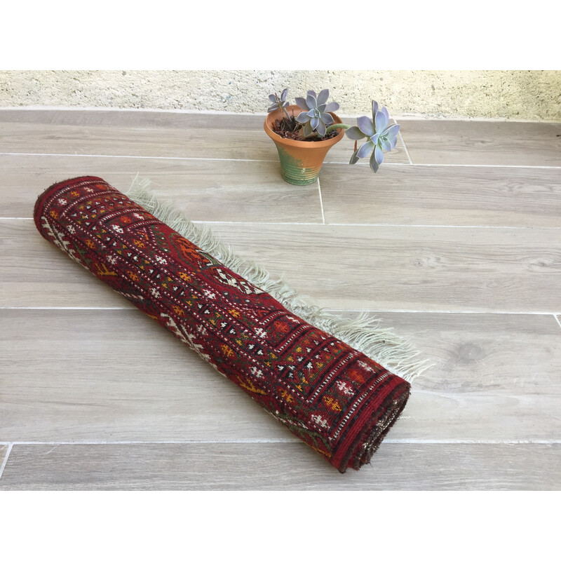Tapis vintage afghan en laine rouge-orangé