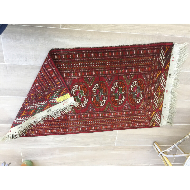 Tapis vintage afghan en laine rouge-orangé