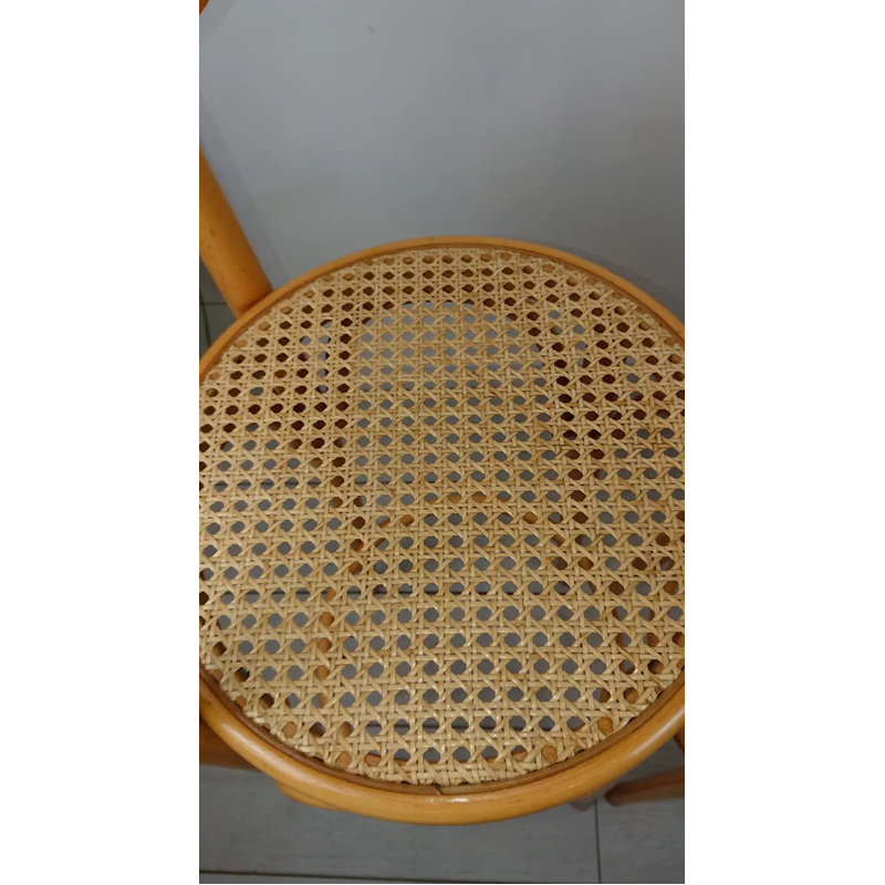 Set of 3 vintage bentwood and caning stools, 1970s-1980s