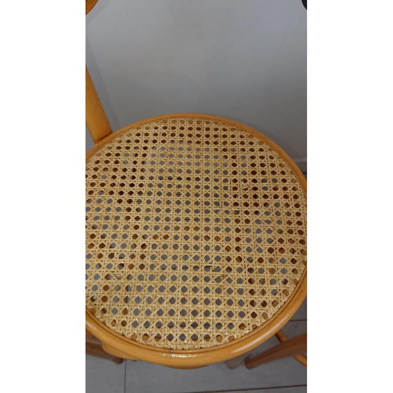 Set of 3 vintage bentwood and caning stools, 1970s-1980s