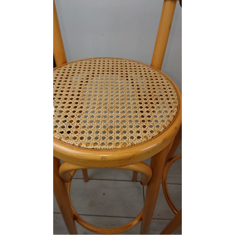 Set of 3 vintage bentwood and caning stools, 1970s-1980s