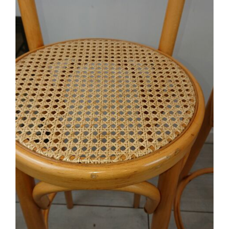 Set of 3 vintage bentwood and caning stools, 1970s-1980s