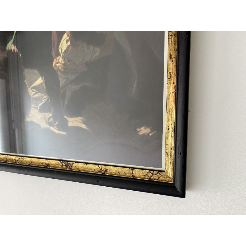 Vintage painting with wooden frame and glass by Josef Mueller, Germany 1939s