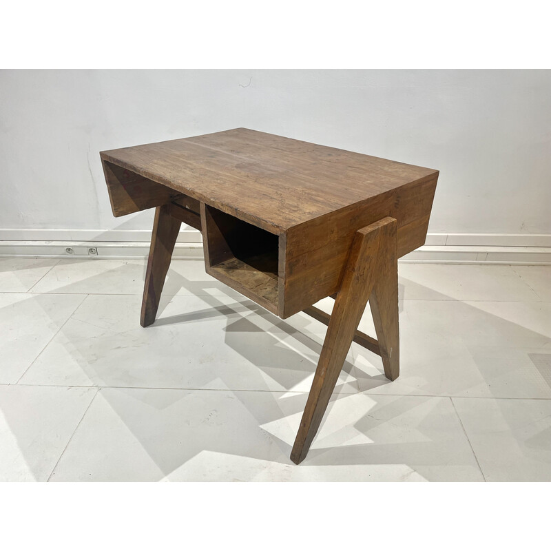 Vintage teak desk by Jeanneret, 1960s