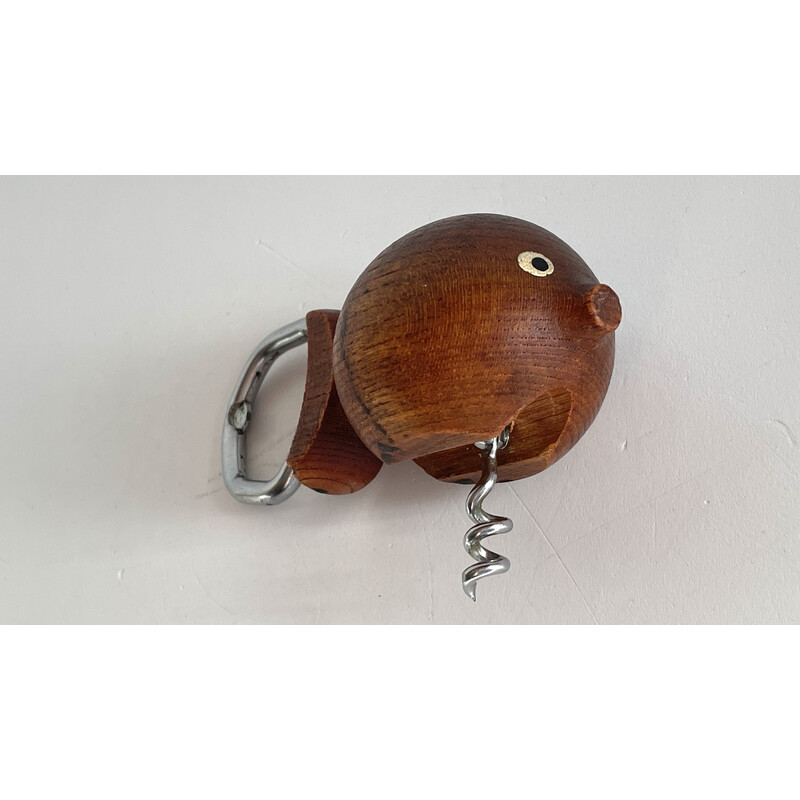 Vintage fish-shaped corkscrew in teak, Denmark