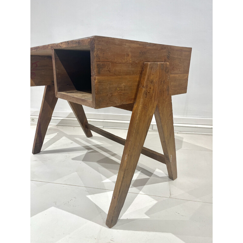 Vintage teak desk by Jeanneret, 1960s