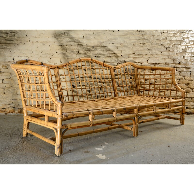 3-seater sofa in rattan - 1960s 