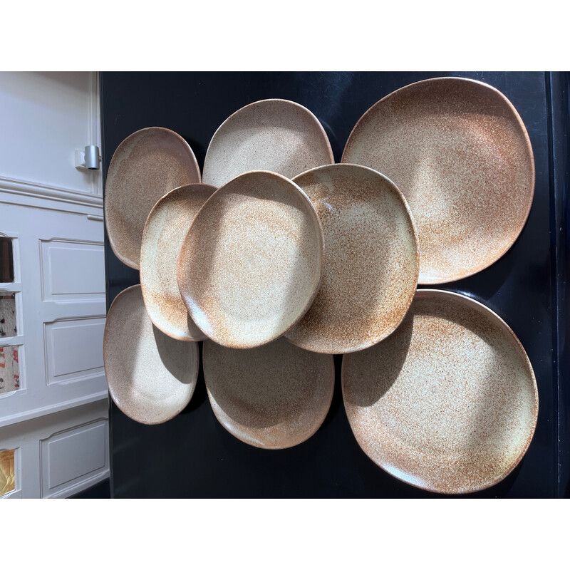 Set of 10 vintage stoneware plates, 1970s