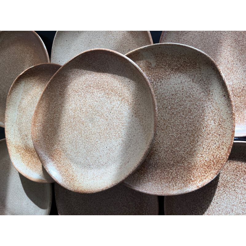 Set of 10 vintage stoneware plates, 1970s