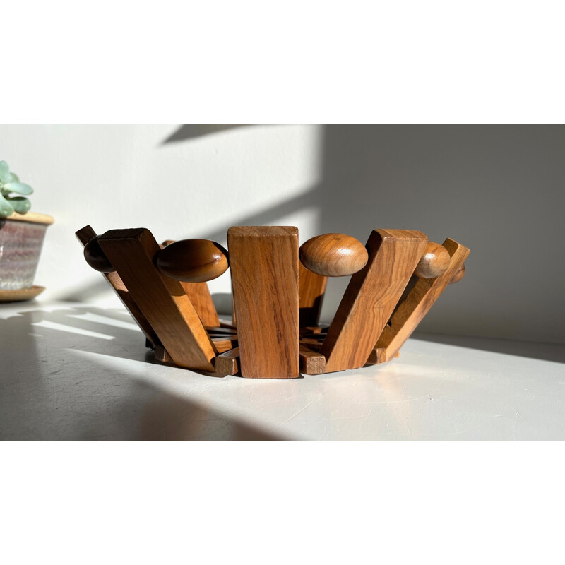 Vintage teak and olive wood basket