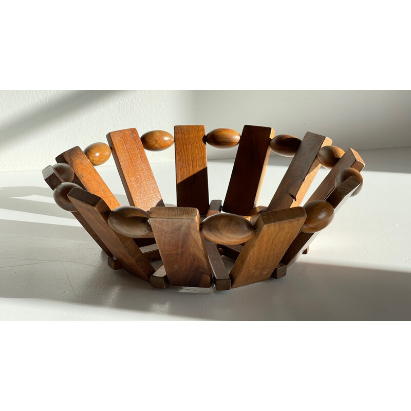 Vintage teak and olive wood basket