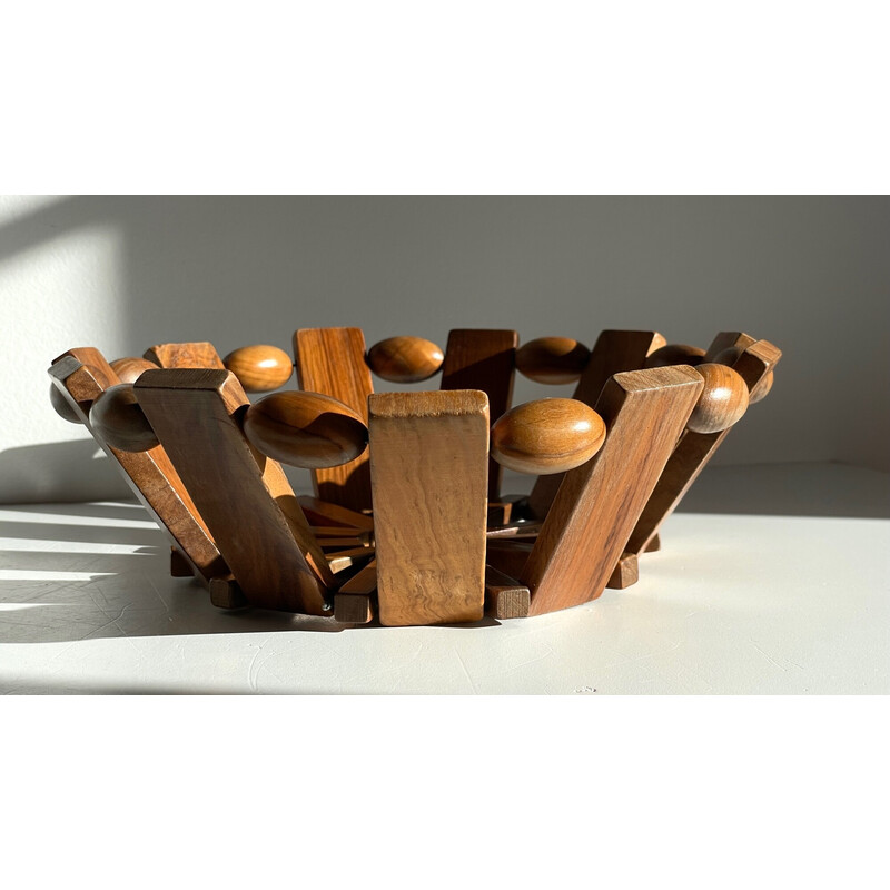 Vintage teak and olive wood basket