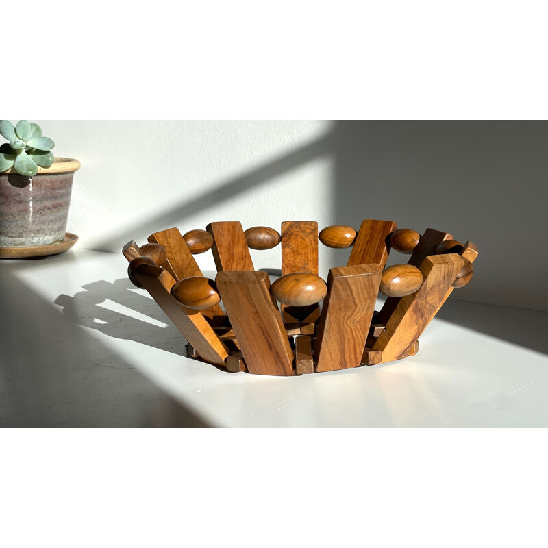 Vintage teak and olive wood basket