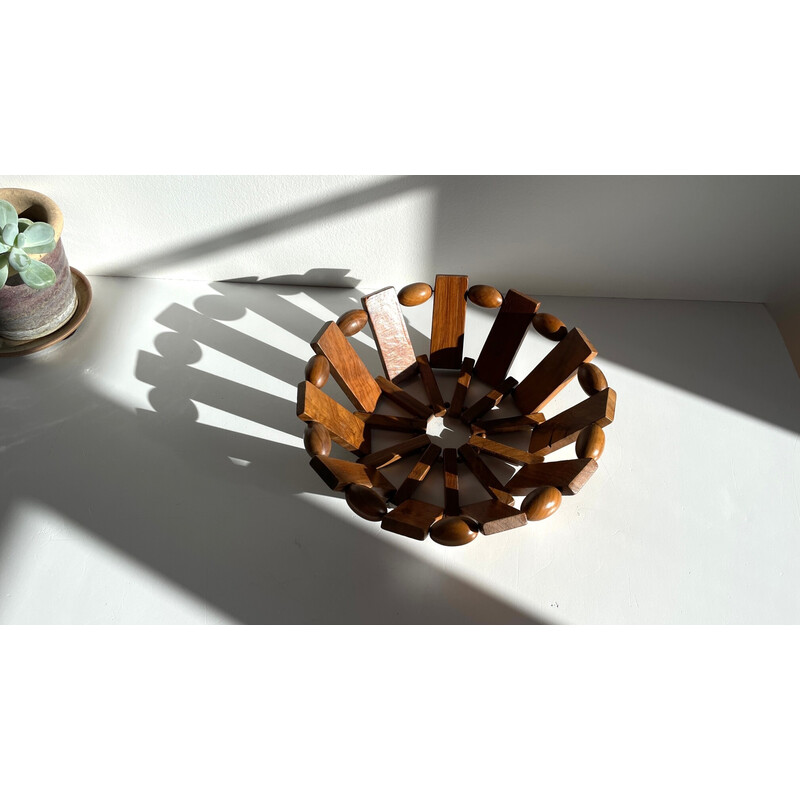 Vintage teak and olive wood basket