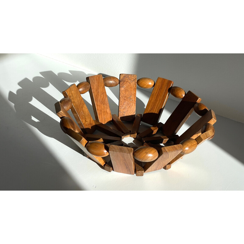 Vintage teak and olive wood basket