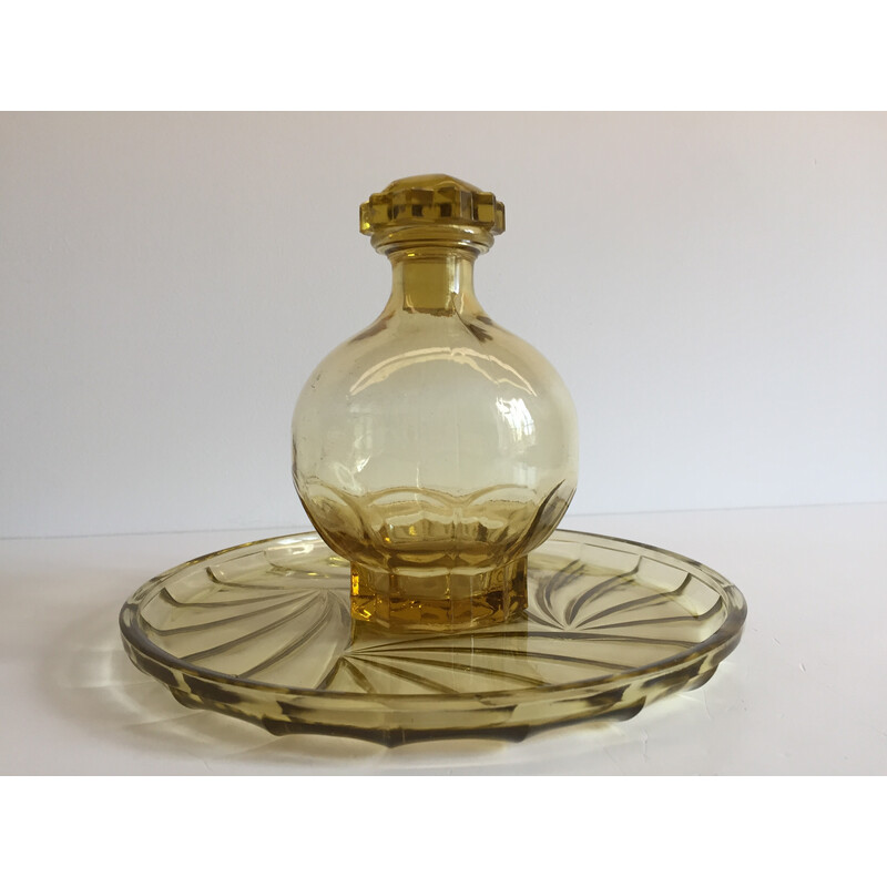 Vintage Art Deco glass tray with carafe