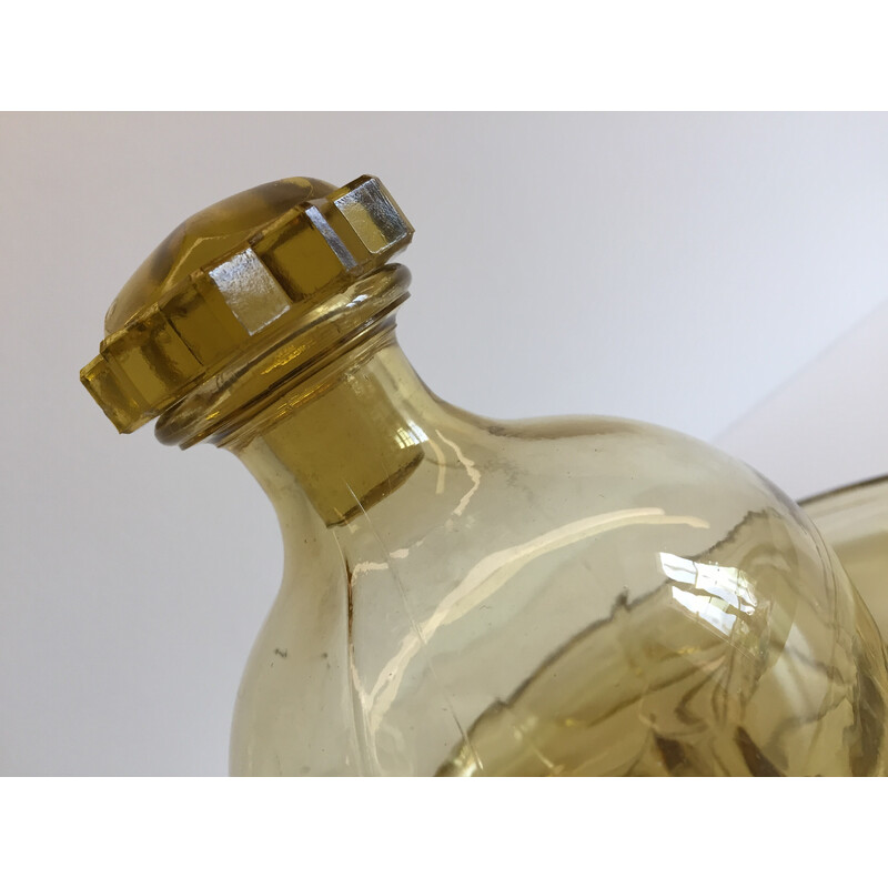 Bandeja de vidro Vintage Art Deco com garrafa de vidro