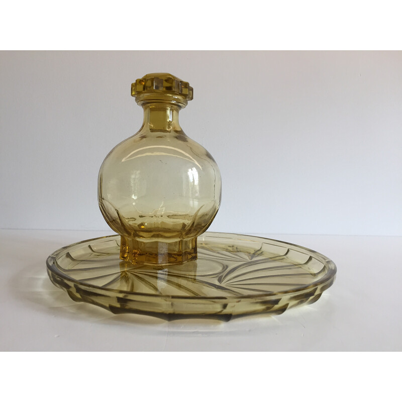 Vintage Art Deco glass tray with carafe