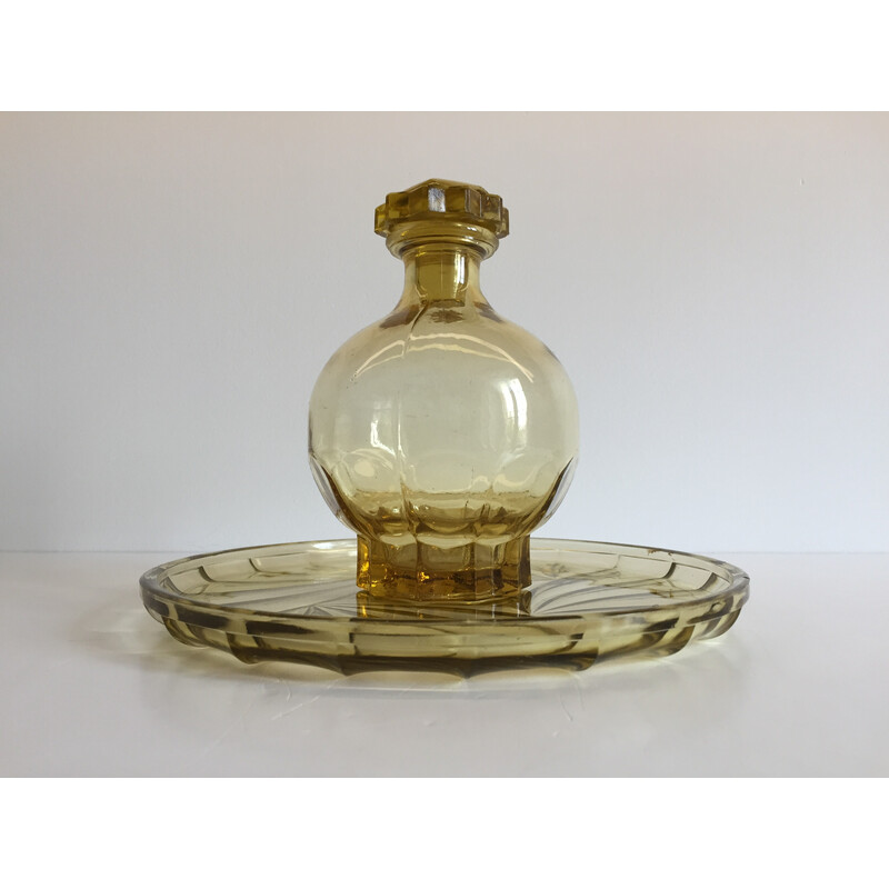 Vintage Art Deco glass tray with carafe