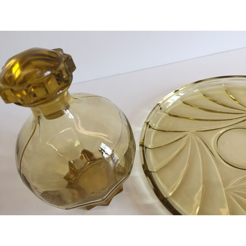 Vintage Art Deco glass tray with carafe