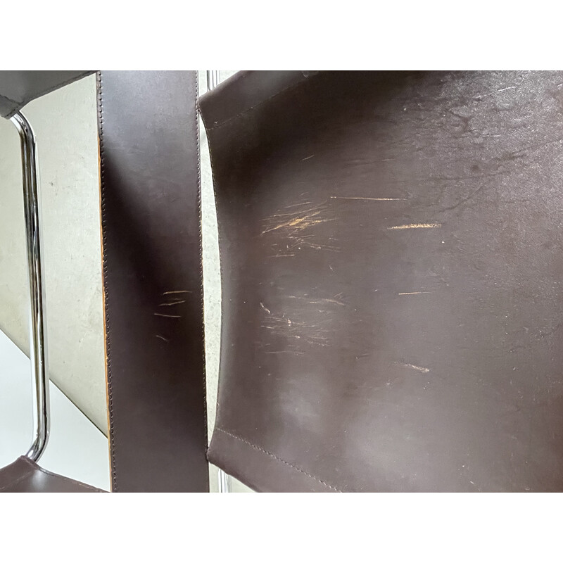 Sillón wassily vintage de cuero y metal cromado de Marcel Breuer para Gavina