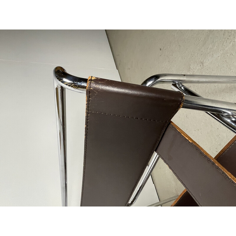 Fauteuil vintage wassily en cuir et métal chromé par Marcel Breuer pour Gavina