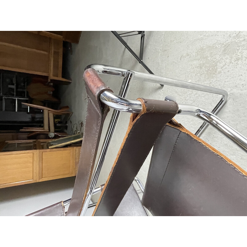 Vintage wassily armchair in leather and chromed metal by Marcel Breuer for Gavina