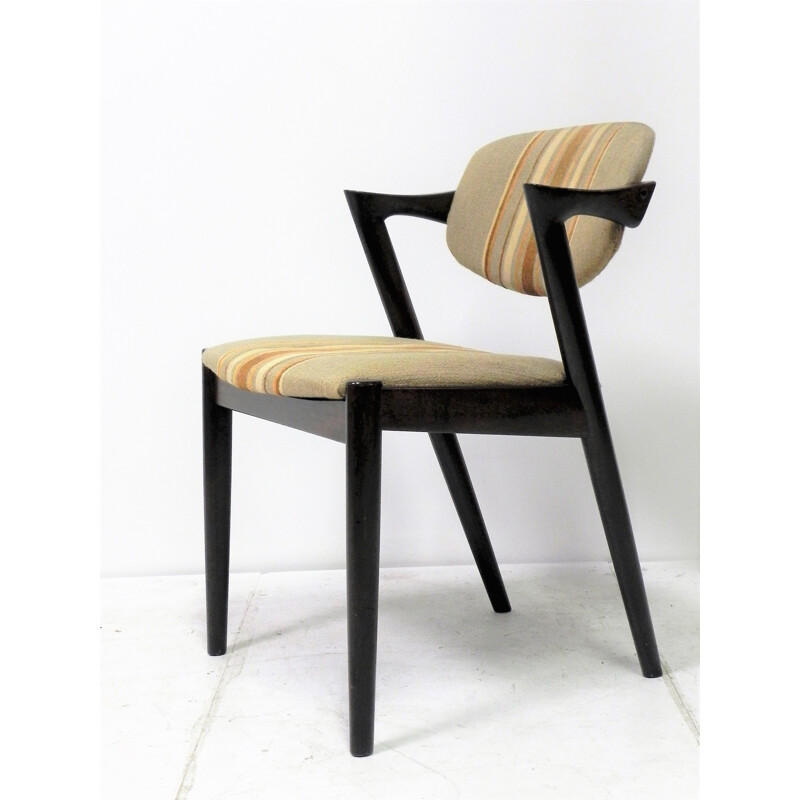 Set of 4 chairs in dark oakwood and fabric by Kai Kristiansen for Schou Andersen - 1950s