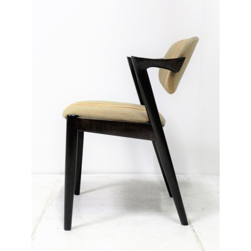 Set of 4 chairs in dark oakwood and fabric by Kai Kristiansen for Schou Andersen - 1950s