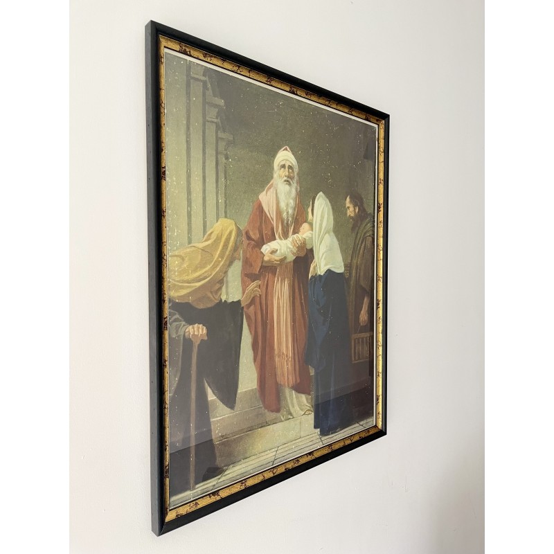 Vintage christelijke Duitse prent "Simeon de presentatie van Jezus", jaren 1930