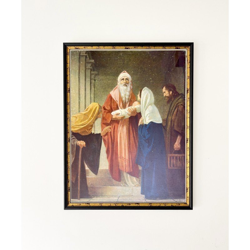 Vintage christian German print "Simeon the Presentation of Jesus", 1930s