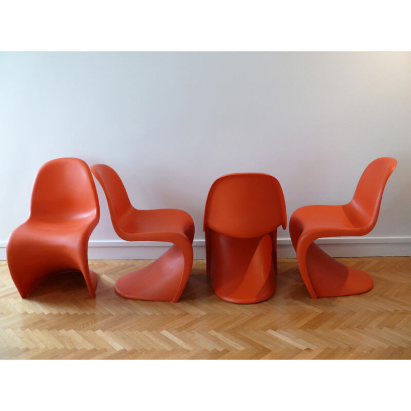 Set of 4 chairs model "Panton" red in plastic by Verner Panton for Vitra - 1960s