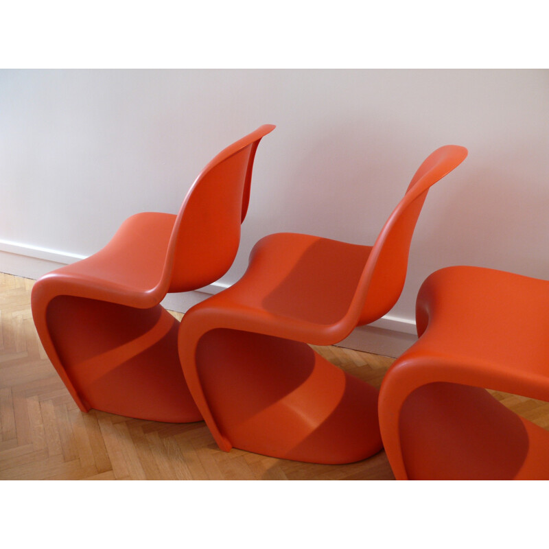 Lot de 4 chaises modèle "Panton" rouge en plastique de Verner Panton pour Vitra - 1960