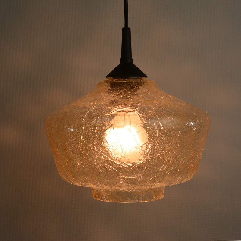 Vintage sodium glass pendant lamp, Poland 1970s