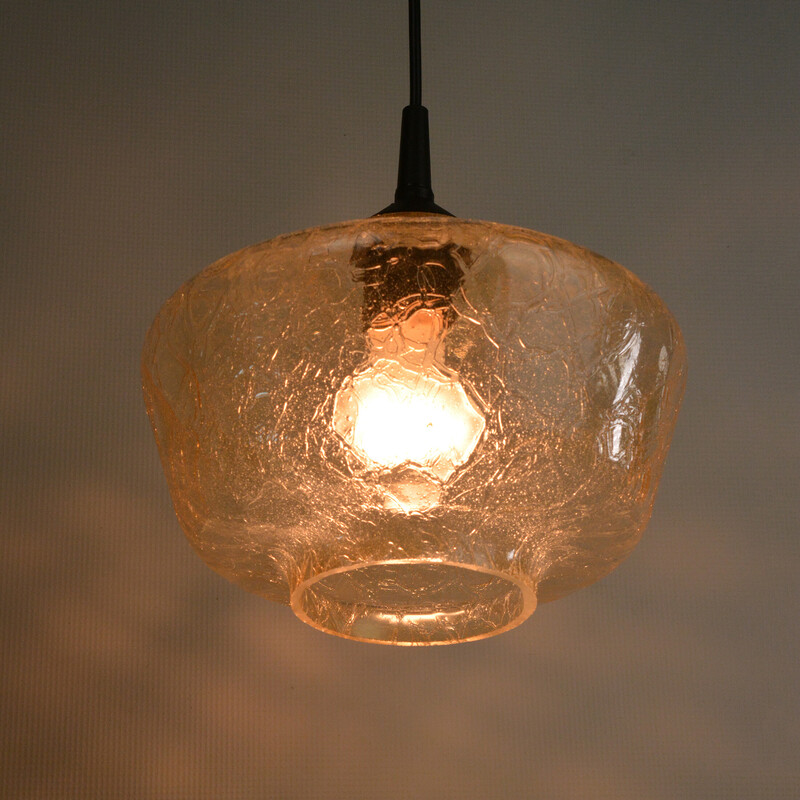 Vintage sodium glass pendant lamp, Poland 1970s